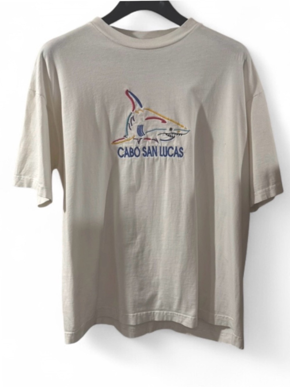 VTG Cabo San Lucas Embroidered Shark White T-Shirt Size Men’s XL